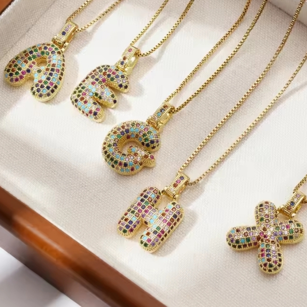 Gold Multicolor Initial Pendant Necklace
